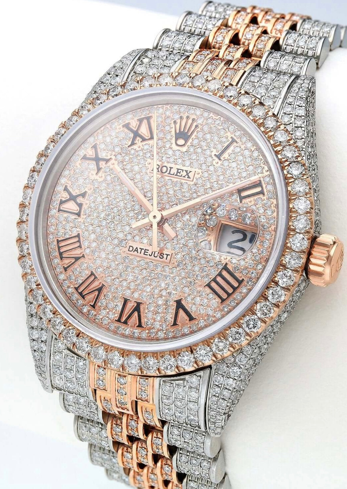 Rolex Datejust 12CTW Natural Diamond Stainless Steel White Rose